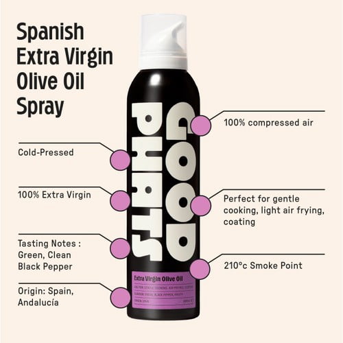 GOOD PHATS Spanish Extra Virgin Olive Oil Aerosol Spray 200ml, British Import (Pack of 2)