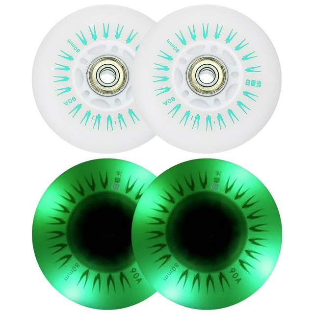 Uxcell 90A PU Light Up Inline Skate Wheels 80mm LED Flashing Inline Roller Wheels Green 4Pcs