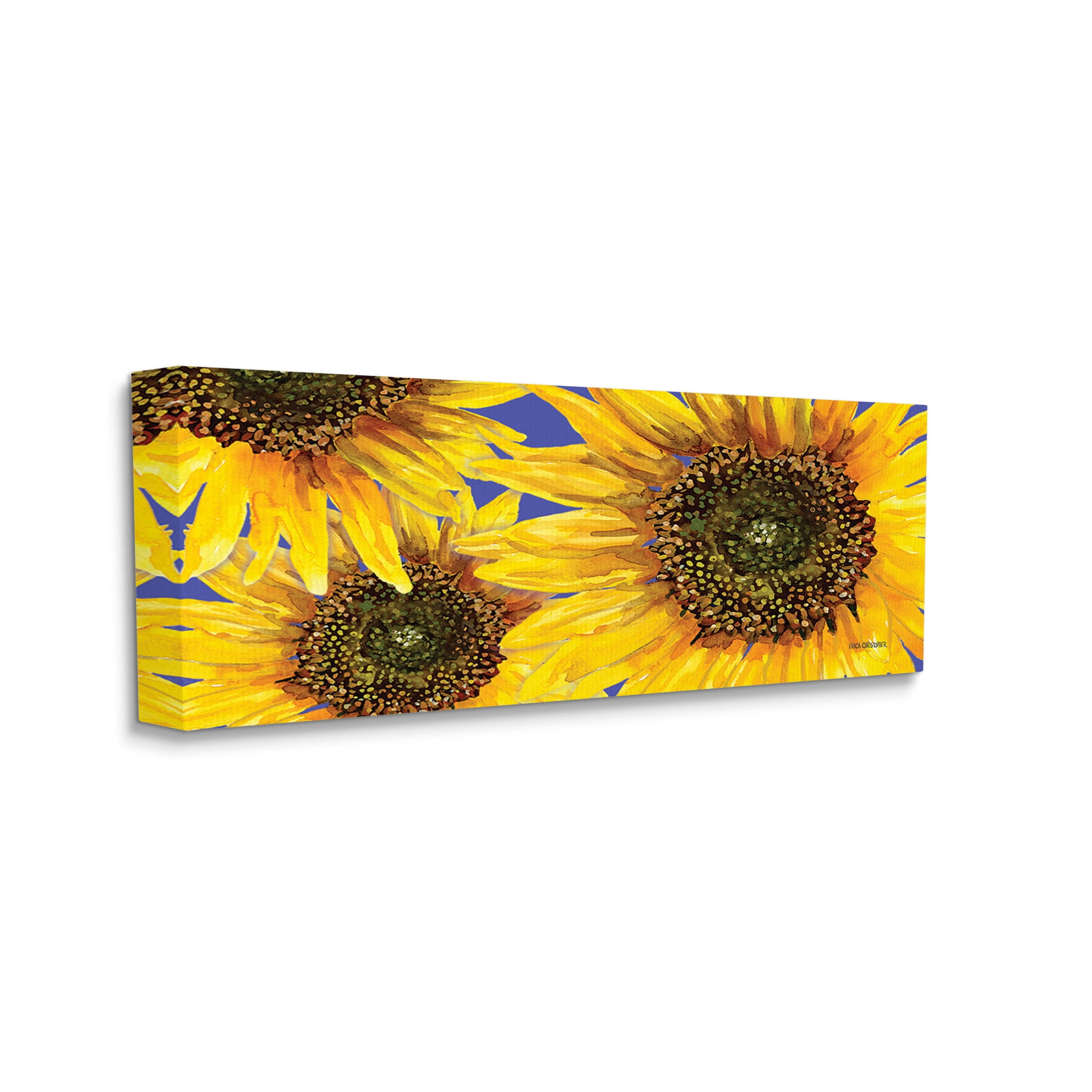 Vivid Sunflower Blooms Trio Botanical & Floral Graphic Art Gallery Wrapped Canvas Print Wall Art