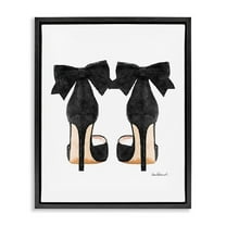 Stupell Industries Glam Pumps Heels With Black Bow Jet Black Framed Floating Canvas Wall Art, 16x20, by Amanda Greenwood
