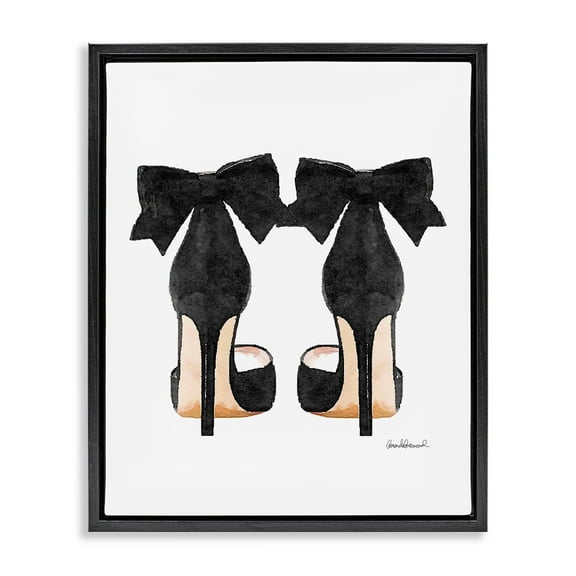 Stupell Industries Glam Pumps Heels With Black Bow Jet Black Framed Floating Canvas Wall Art, 16x20, by Amanda Greenwood