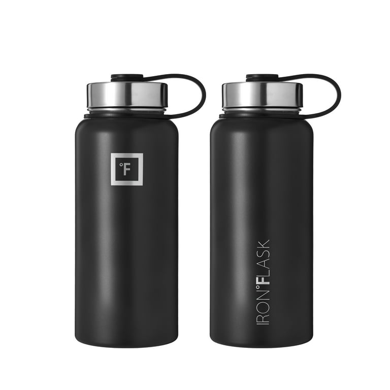 Iron Flask Sports Water Bottle - 3 Lids - 32 oz - Black 