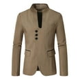 thumbnail image 4 of Mens Jackets Blazer Pocket Color Blocked Stand Up Collar Casual Suit Dress Jacket Coats for Men, 4 of 4
