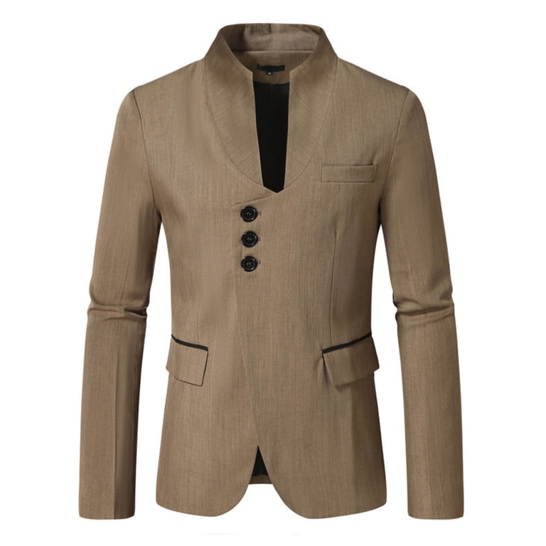 Donemore Men's Fashion Casual Stand Collar Blazer with Contrast
