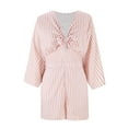 thumbnail image 6 of UYISJ Women's Summer Trendy Casual Rompers V Neck Tie Front Short Jumpsuits Striped 3/4 Sleeve Loose Rompers With Pockets Pink XXXL, 6 of 7