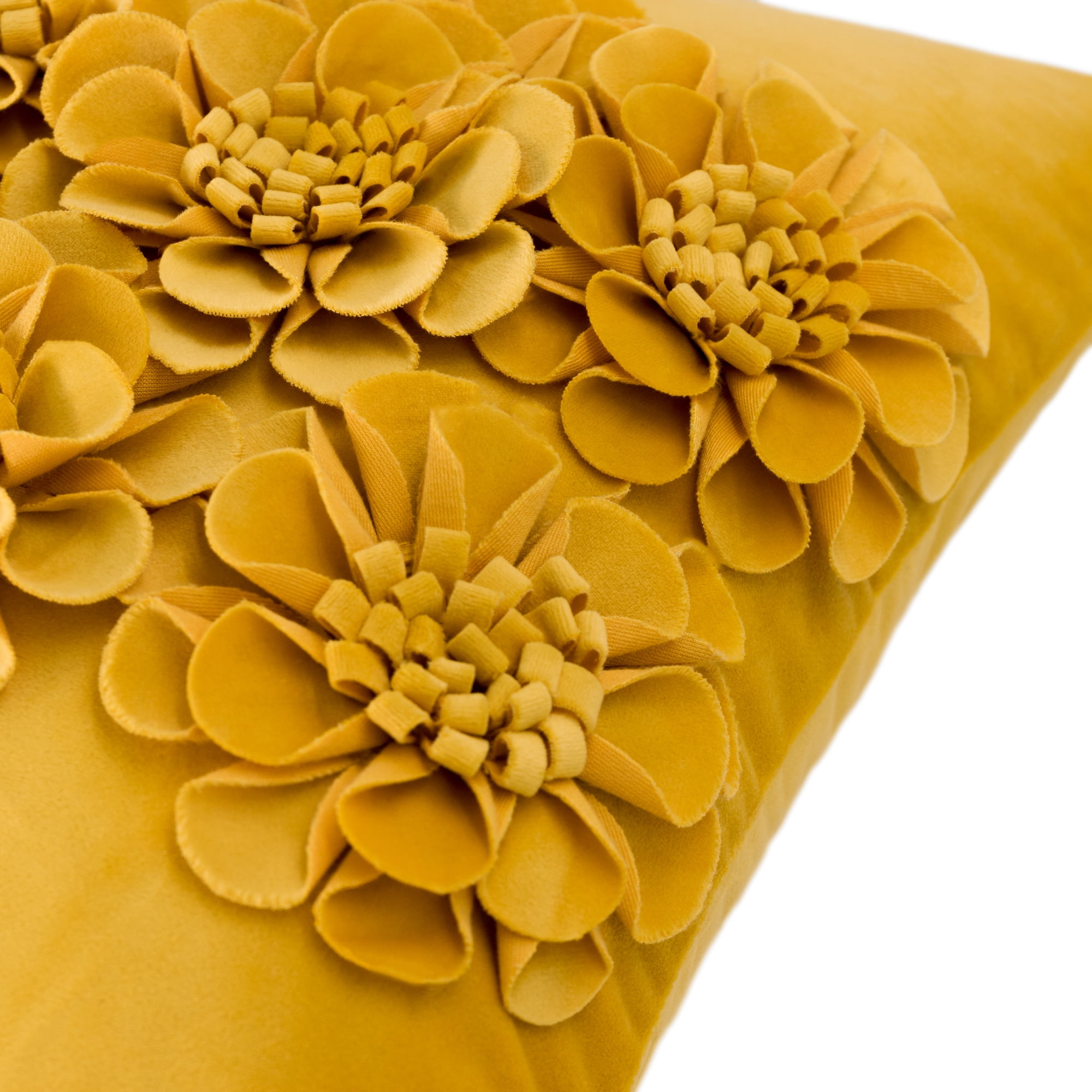 JWH 3D Handmade Square Soft and Smooth Decorative Velvet Flower Pillow Covers 18x18inch Yellow for Room Sofa Bedding Decor