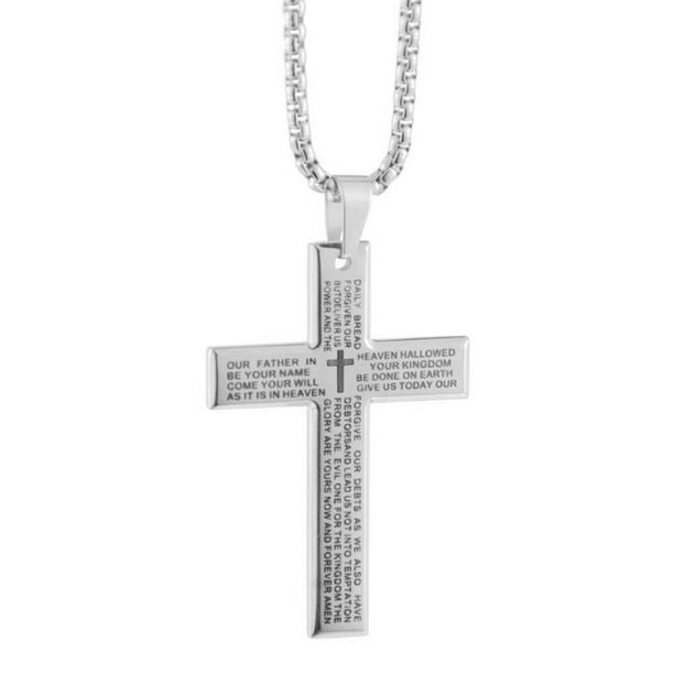 Cross Pendant Necklace,for,Men Stainless Steel Lord's Prayer Bible Chain,Cross  Necklace Lord's Prayer,for Men,Women Jewelry Gift T8T0 