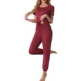 thumbnail image 4 of INSPIRE CHIC Women's Pajamas Set Modal Sleepwear Short Sleeve Nightwear with Long Sweat Pants Soft Set L Red, 4 of 6
