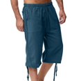 thumbnail image 2 of CONZONE Mens Baggy Linen Capri Pants Wide Leg Pants for Men Trendy Elastic Waist Drawstring Solid Soft Casual Joggers Pant With Pockets, 2 of 4