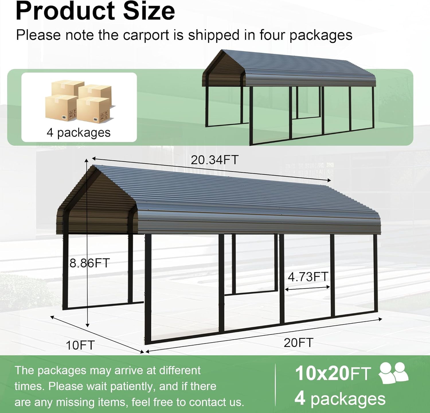 Heavy Duty 10x20 ft Metal Carport Kit - Aluminum & Steel Frame Lean-to Shelter for RV, Boat or 1 Cars, Outdoor Garage Canopy Cover
