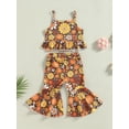 thumbnail image 3 of Wassery Toddler Kids Girls Summer Clothes 2pcs Ruffled Floral Sleeveless Top Sling Vest+Floral Bell-Bottoms Pants Set 6M-4T, 3 of 8