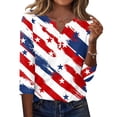 thumbnail image 3 of Women's Independence Day 3/4 Sleeve Sweaters, Flag Printed Button Neck Blouses for Women, Spring Oversized Light Fit Tops, 3 of 5