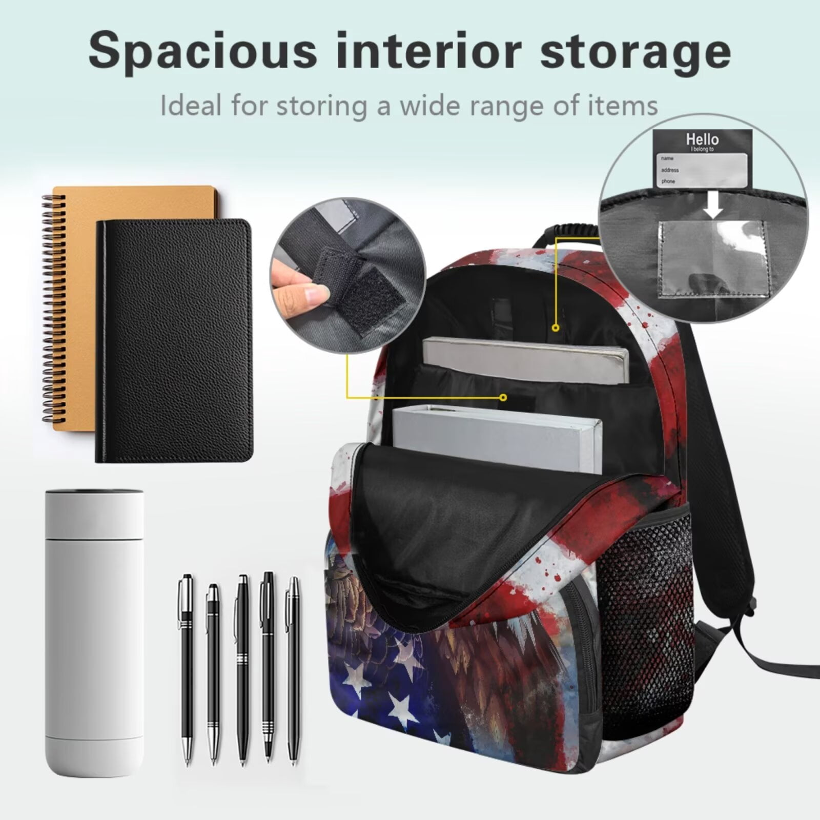Pzuqiu American Flag Eagle Kids Backpack for Girls 4 Piece School Bookbag for Kids with Lunch Box Pencil Case 2pcs Bookmark 17 Inch Middle School Backpack Travel Rucksack