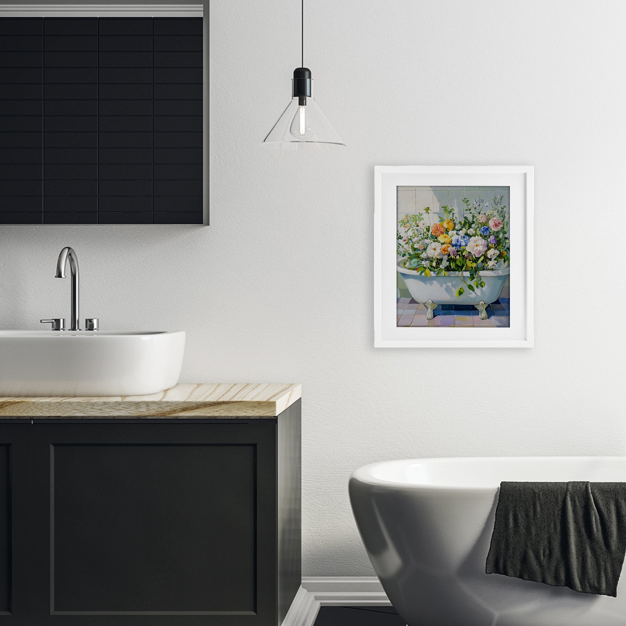 Stupell Industries Vintage Bathtub Bouquet Overgrowth White Framed Print Under Glass, design by The Prints Vibe