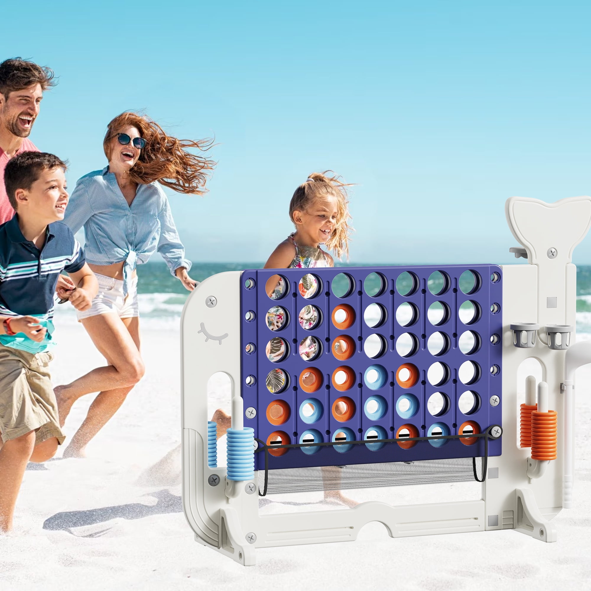 EUROCO 4-to-Score Giant Game Set with Mesh Bag,Indoor & Outdoor Height Adjustable Ring Toss Game Set for Kids and Adults