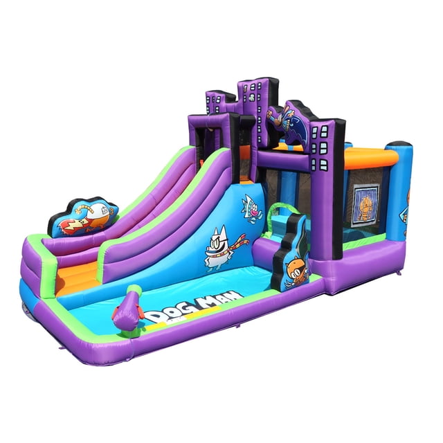 Dog Man Inflatable Water Park Bounce House Slide for Kids 3–10 with Blower