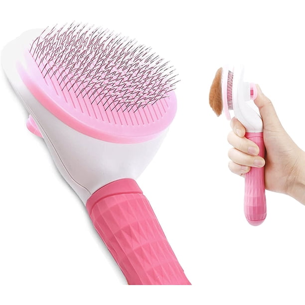 Cepillo para gatos y perros, cepillo autolimpiante para el cuidado de mascotas, elimina eficazmente el pelo muerto y la pelusa de mascotas de pelo largo y corto (rosa).
