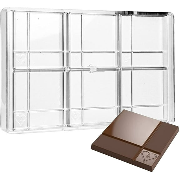 Greyas CM 3840 Louis Amado Clear Polycarbonate Chocolate Mold Candy Mould with 6 Grooved-Square-with-Heart Cavities, Each 80mm x 80mm x 10.8mm High