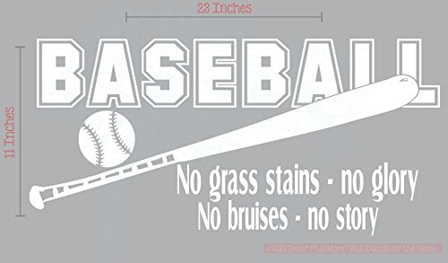 Baseball Quote No Grass Stains No Bruises Sports Wall Decals Stickers, 23x11-Inch, White