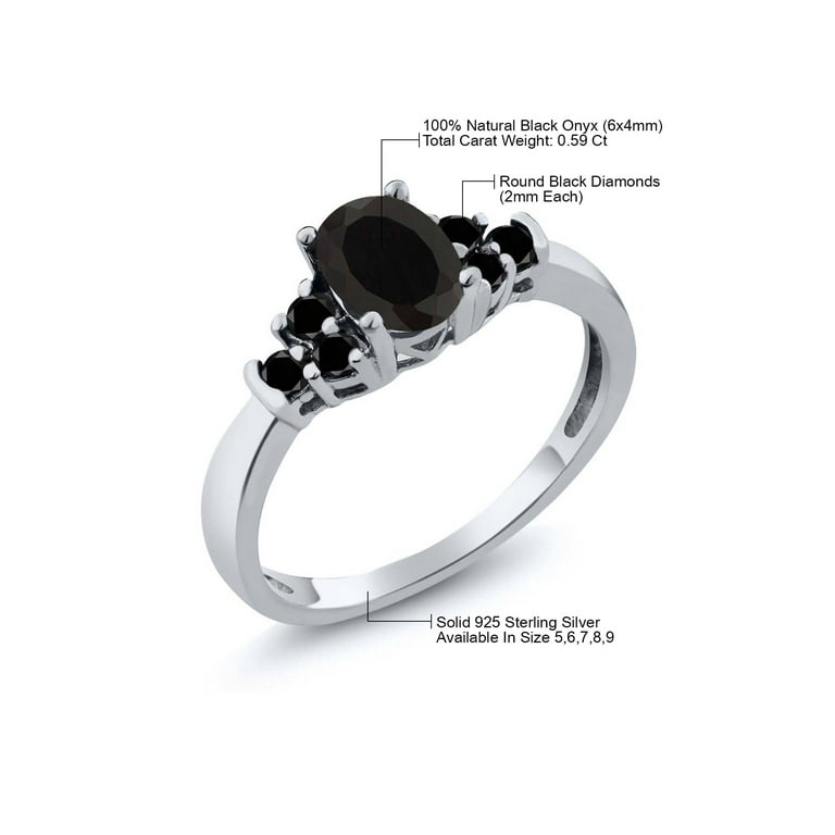 Oval Black Onyx Engagement Ring outlet Round Simulated Diamond Art Deco Natural Black Onyx Ring Sterling Silver Ring Womens Ring