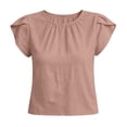 thumbnail image 6 of Ahdbta Women Dressy Casual Tops Summer Loose Work Blouses Cotton Linen Flutter Short Sleeve Crew Neck Shirts, 6 of 6