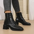 thumbnail image 5 of Bnwani Women Boots Winter Fashion Toe Square Mid-Heel Chunky Ankle Casual Solid Boot Black Size 5.5, 5 of 9