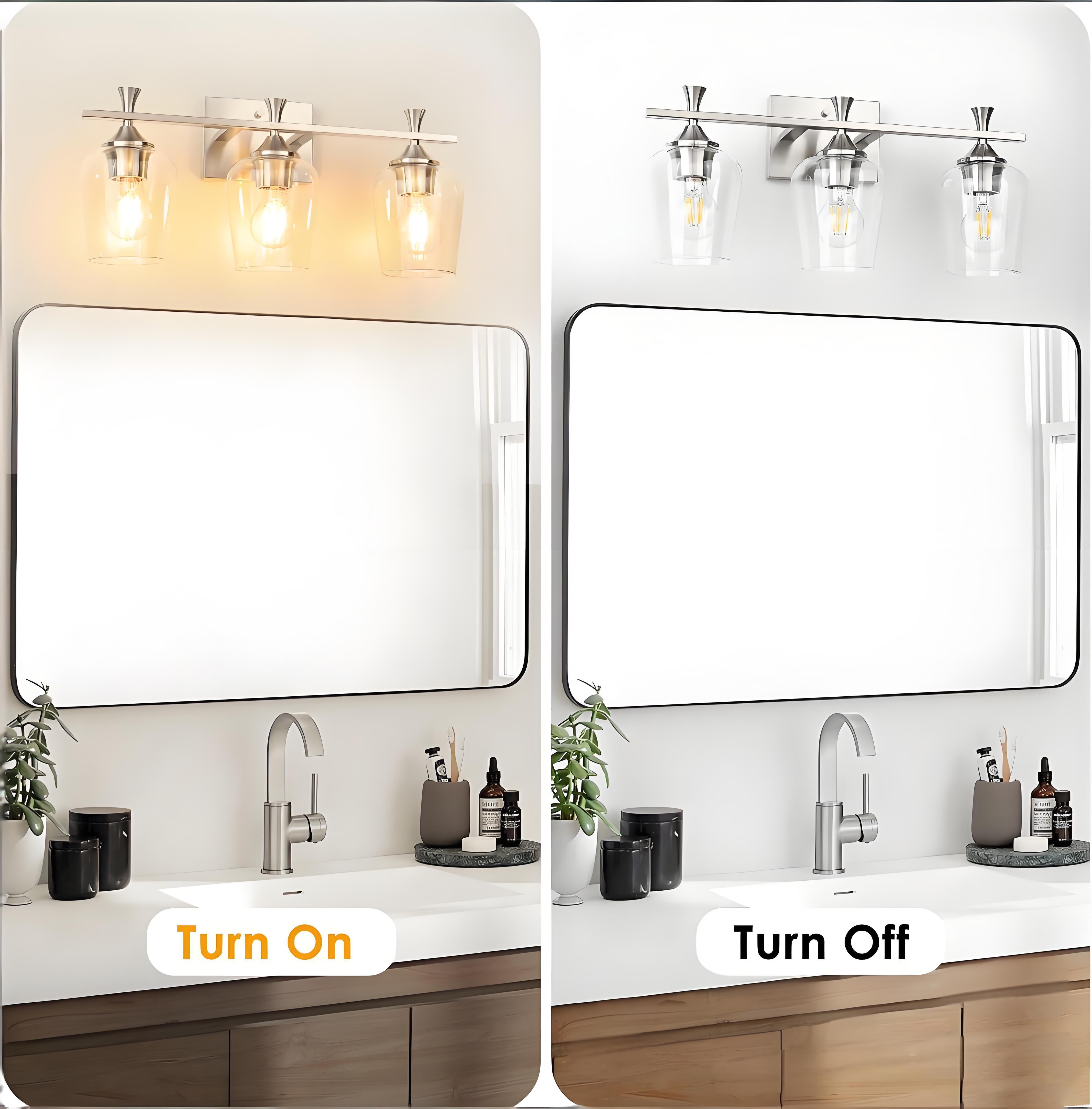 ROSYNEY Vanity Lights, Modern Electroplated Silver Bathroom Light Fixtures with Clear Glass Shades, E26 Base