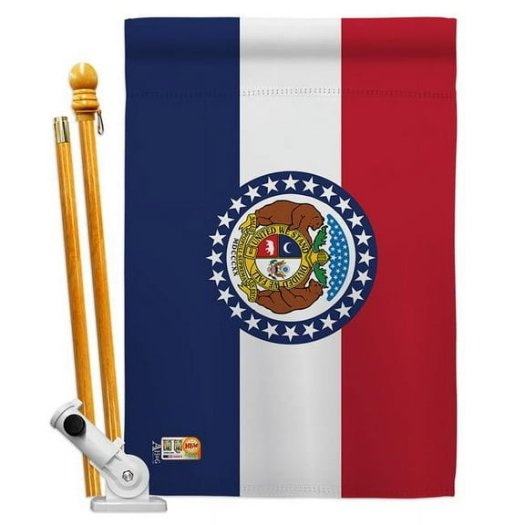 AA-SS-HS-140526-IP-BO-D-US18-AG 28 x 40 in. Missouri States Impressions Decorative Vertical Double Sided House Flag Set & Pole Bracket Hardware Flag Set