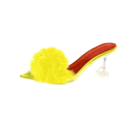 

Follure Girl women s casual shoes Summer Fashion Plus Size Plush Transparent Pointed High Heel Sandals Yellow 38