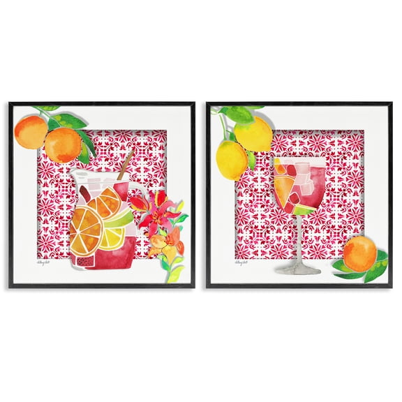 Stupell Industries Sangria Pitcher & Glass Food & Beverage Painting Black Framed Art Print Wall Art, 12 x 12, Set of 2