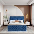 thumbnail image 2 of King/Queen Upholstered Wingback Velvet Fabric Chesterfield Bed W/Button Tufted Headboard Vintage Wings Blue/Black Wood Slat My Lux Decor Round, 2 of 8