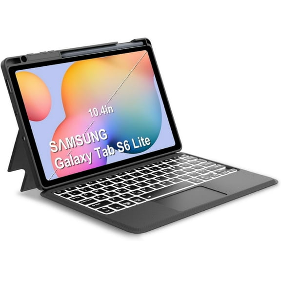 Touch Keyboard Case for Samsung Galaxy Tab S6 Lite 10.4" 2024/2022/2020, SM-P620/P625/P610/P613/P615/P619, 7 Colors Backlit, Magnetic Adsorption Separate Keyboard, Trackpad, Dark Gray