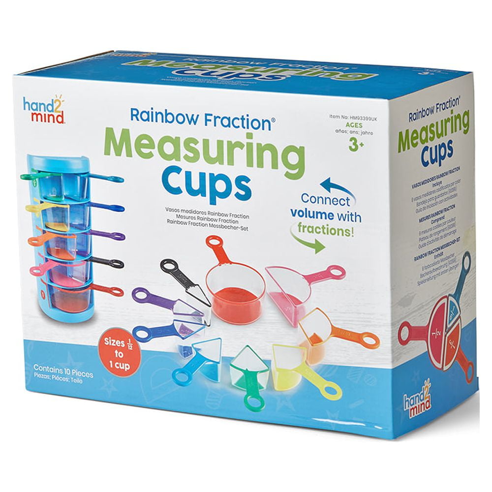 hand2mind Rainbow Fraction Measuring Cups, Kids Kitchen Supplies (Set of 9)
