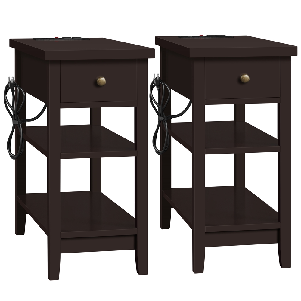 Topeakmart 3tier Narrow Nightstand with Power Outlets and USB Ports