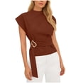 thumbnail image 5 of Women's Solid Color Crew Neck Short Sleeve Front Ruched Top, 5 of 7