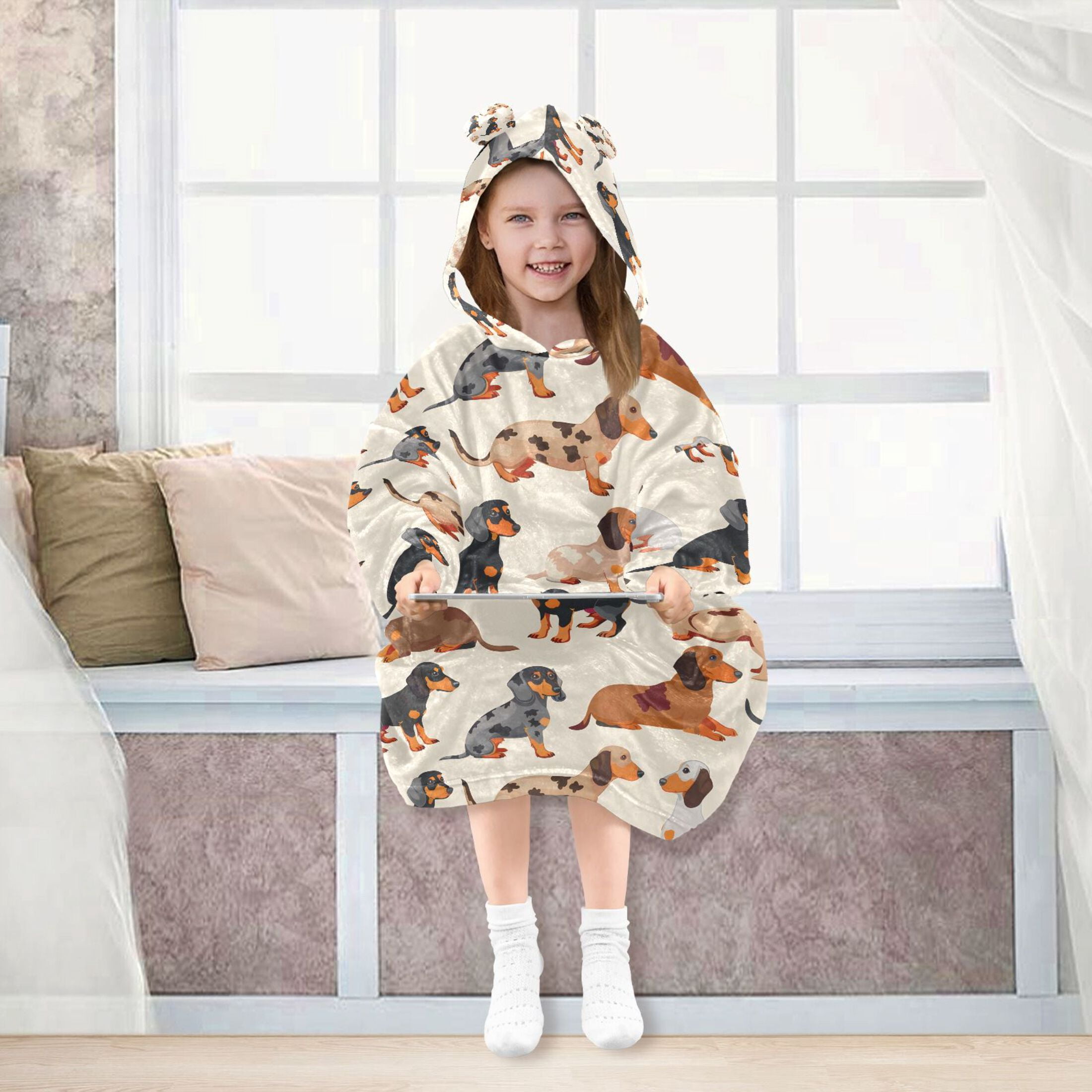 joogoo Wearable Blanket Hoodie for Cute Dachshund Dog Flannel Sherpa Pocket 3-14 YR S