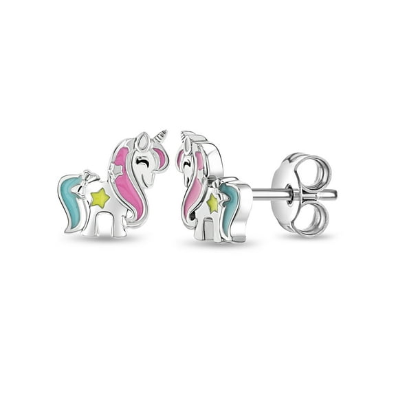 Miss Unicorn Kids / Children's / Girls Earrings Enamel - Sterling Silver