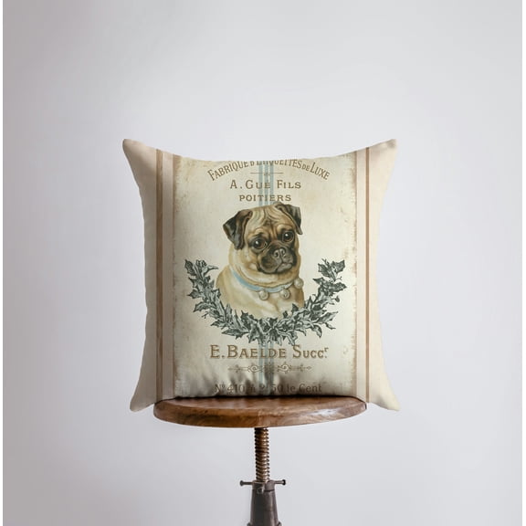 Dog | Vintage French Pug Design Pillow Cover | Farmhouse Decor | Home Décor |   Dog Mom Gift | Dog Lover Gift