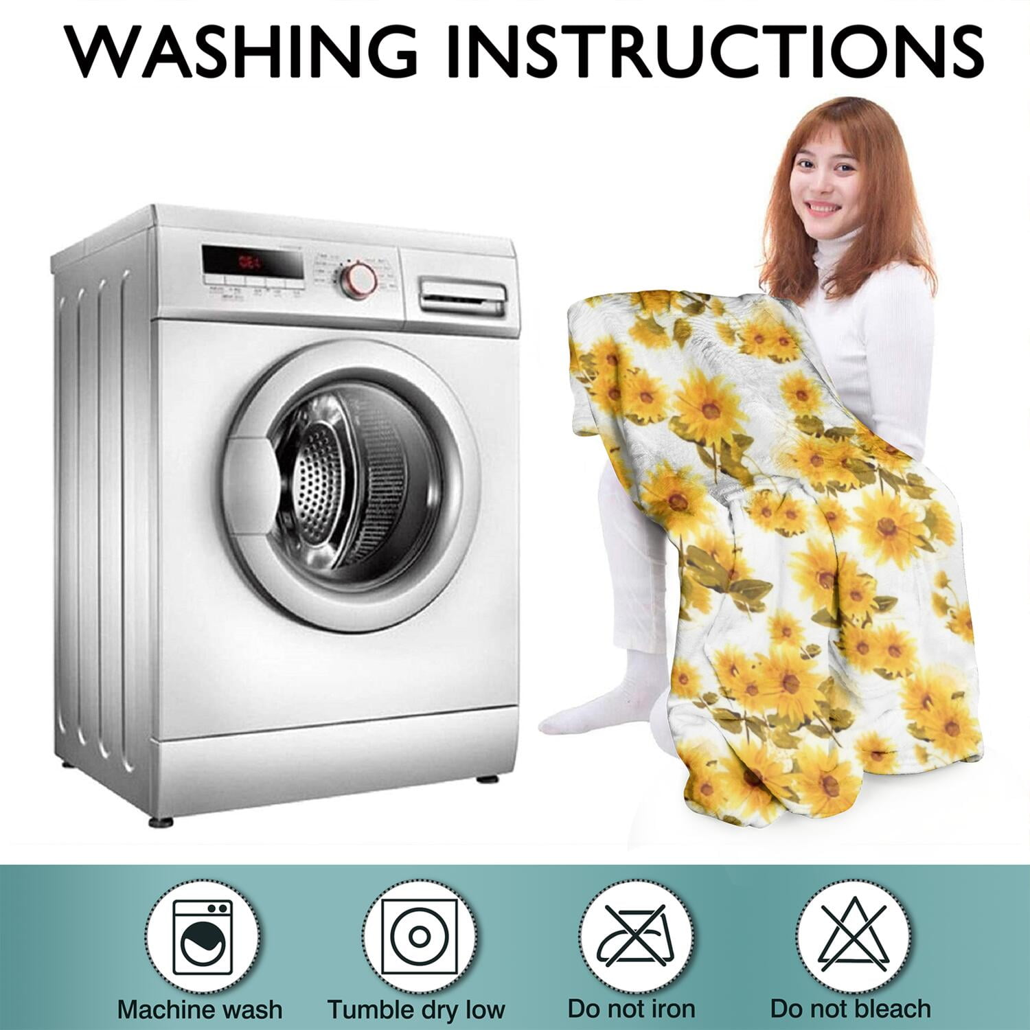 White Yellow Sunflower Pattern Wearable Oversized Blanket,Wearable Blanket Hoodie for Adults,Cozy Hooded Blankets with Super Pockets,Super Warm Fuzzy Pullover for Women & Men