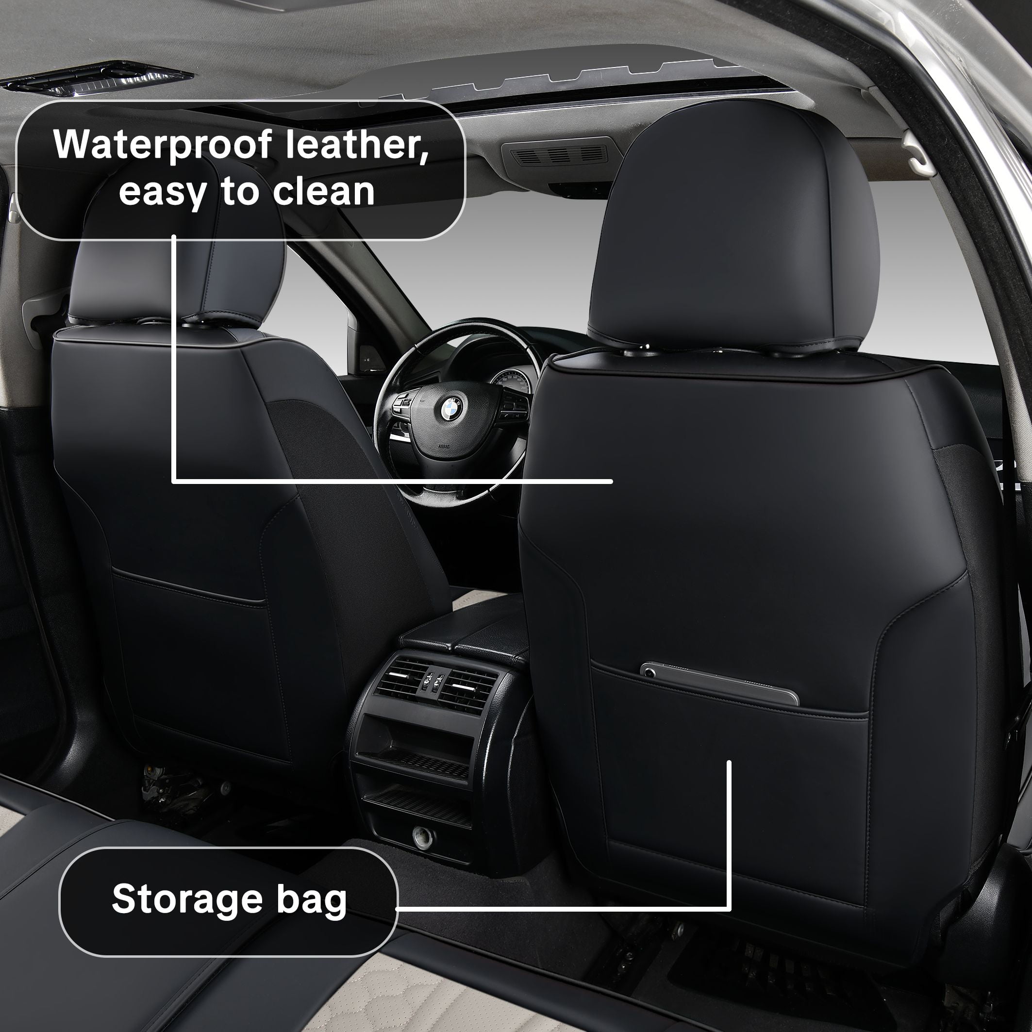 Car Seat Cover for Hyundai Tucson 2005-2026, Black and Gray Car Seat Covers, Premium Leather, 5 Piece Full Set, Waterproof, Anti-Slip, Suitable for All Seasons, Beautify the Interior of Old Cars