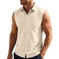 thumbnail image 2 of Men'S Solid Color Sleeveless Shirt, Lapel Button Up Vest, Casual Sports Shirt Vest, 2 of 9