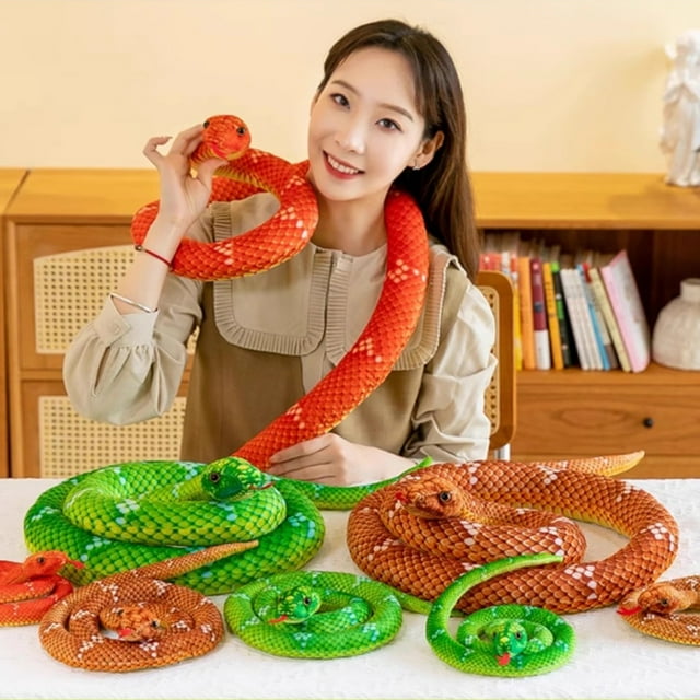 Poupée en Peluche Serpent Python Réaliste 80-210CM Jouet Reptile Doux pour Enfants Adultes Décoration d'Halloween