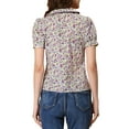 thumbnail image 3 of INSPIRE CHIC Women's Button Down Blouse Puff Short Sleeve Turndown Collar Floral Cotton Top S Purple, 3 of 6