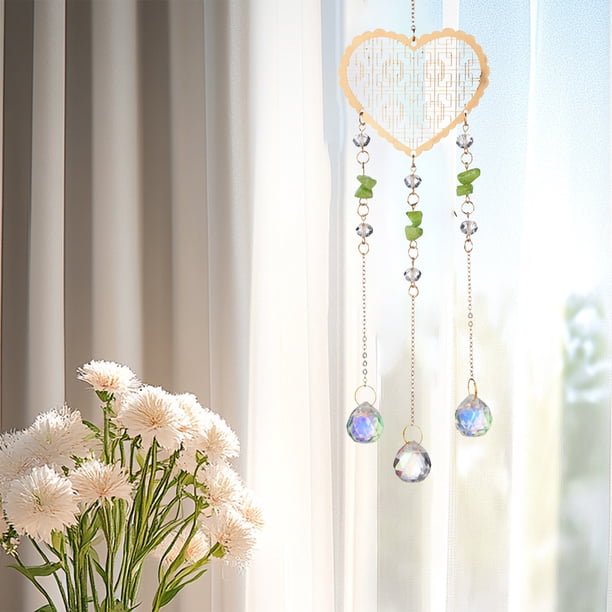 White Crystal Wind Chime Garden Set Light Ornaments Patio Decoration Cordiform Pendant Natural Crystal Sunshine Catcher Wind Chime