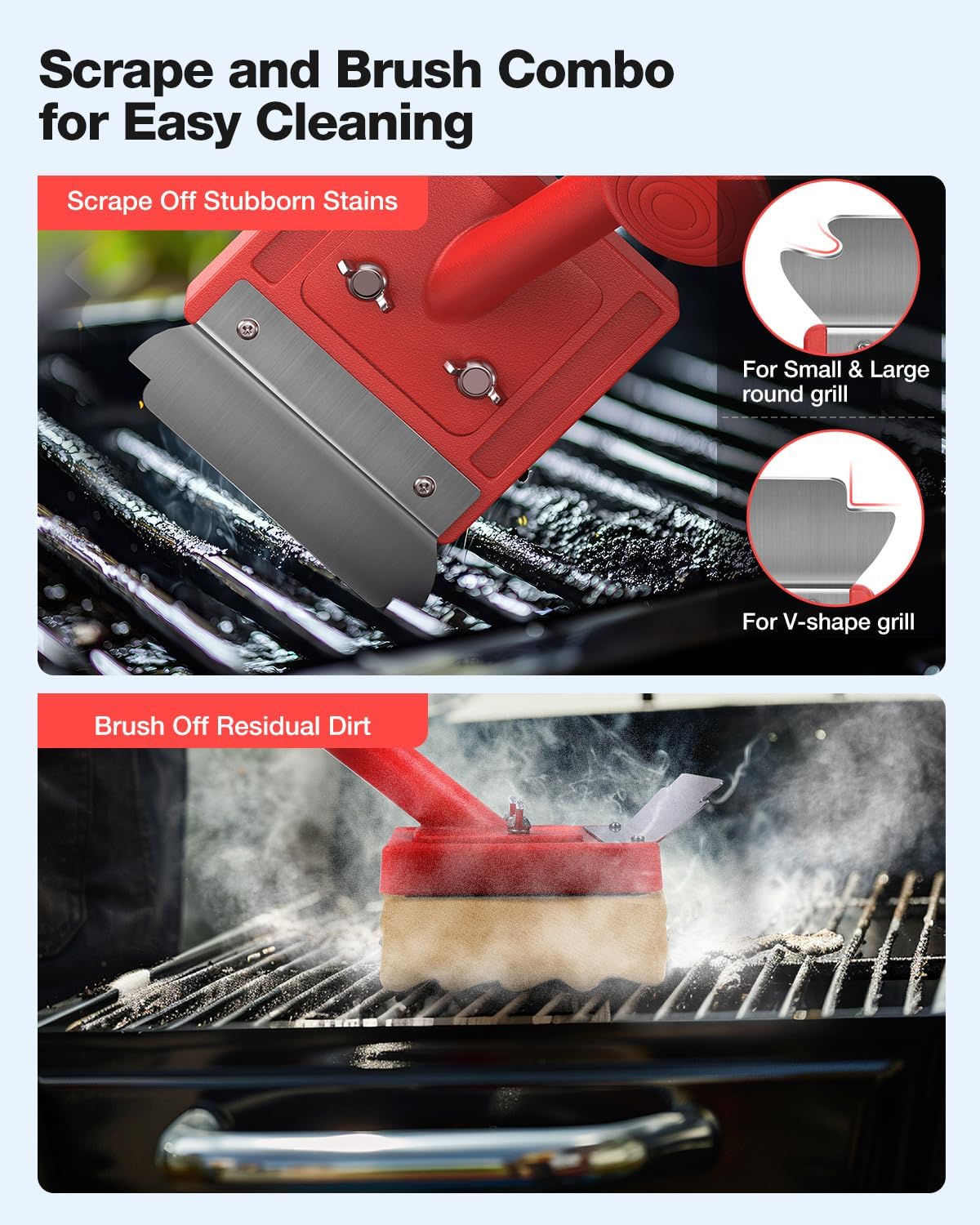 Grill Brush Bristle Free, Safe Non Metal Wire with Scraper 10 Replacement Heads, Steam Grilling Grate Cleaning Tool, BBQ Cleaner Accessory Kit Set, Outdoor Cast Iron Barbecue/Barbeque Scrubber