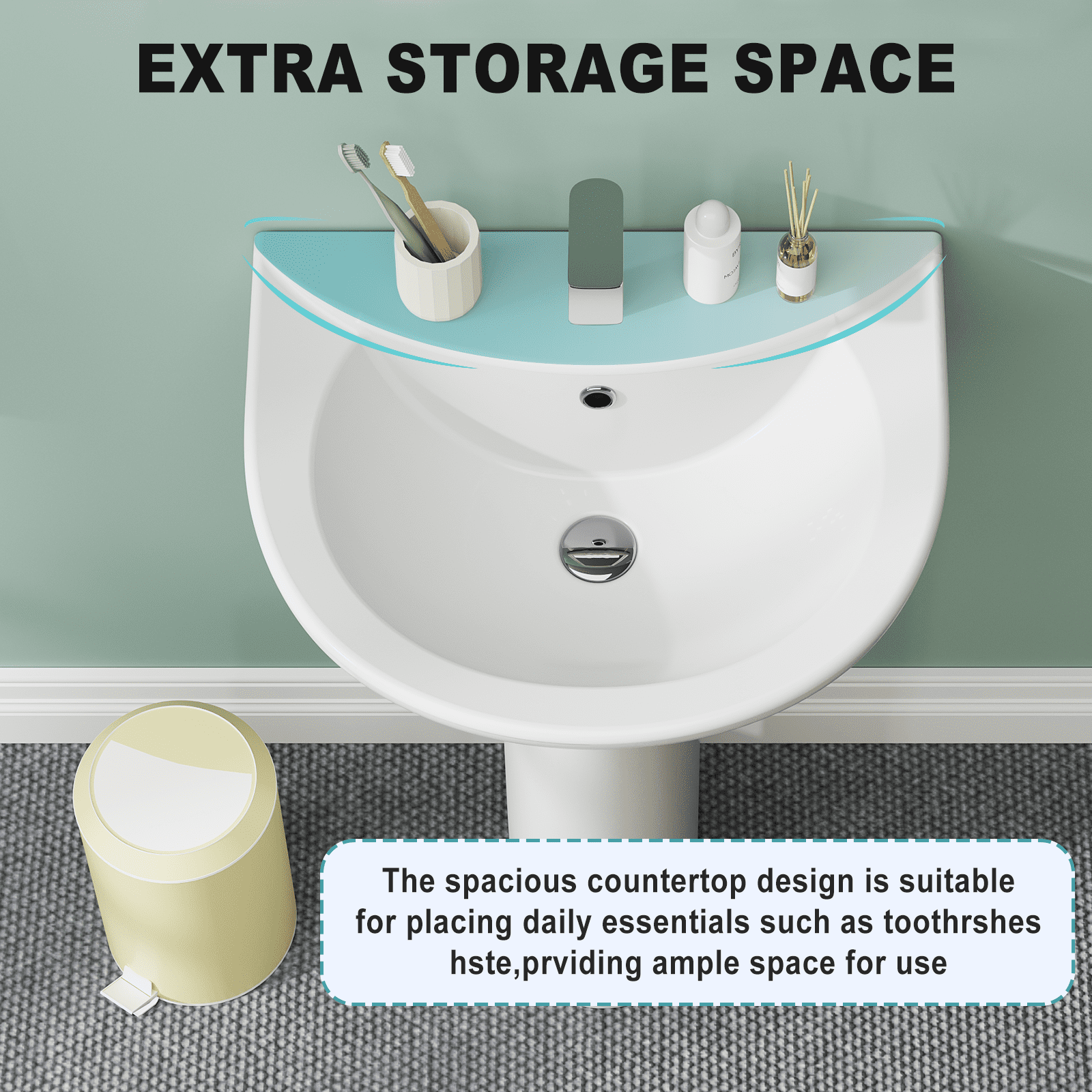 Luku Pedestal Sink Bathroom Pedestal Sink Modern U-Shape Ceramic Pedestal Sink White