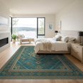 thumbnail image 3 of ODIKA 9'x12' Washable Area Rug Non-Slip, Chair-Friendly Mid Faded Century Symmetrical Repeating Ornamental Hallway Teal for Dining Room, Basement, Large Office, 3 of 7