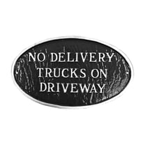 No Delivery Trucks on Driveway Small Oval Statement Plaque - Black/Silver