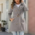 thumbnail image 5 of jtjvou Womens Double Breasted Trench Coats Mid-Length Belted Overcoat Windproof Hooded Jacket Classic Lapel Coat Fall Jackets Gray M, 5 of 8