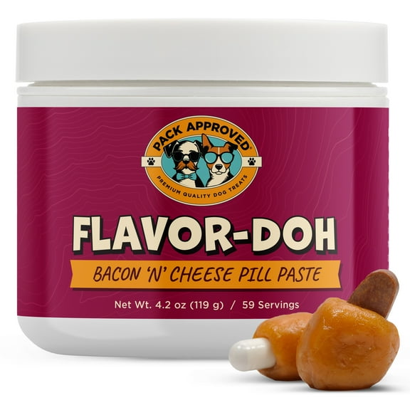 Pack Approved Flavor-Doh - Flavored Pill Wrap for Dogs to Hide Capsules, Mold Pockets, and Create Pill Treats for Dogs - Easy-to-Use Treat Paste for Pet Medicine - Bacon n' Cheese (4.2oz)